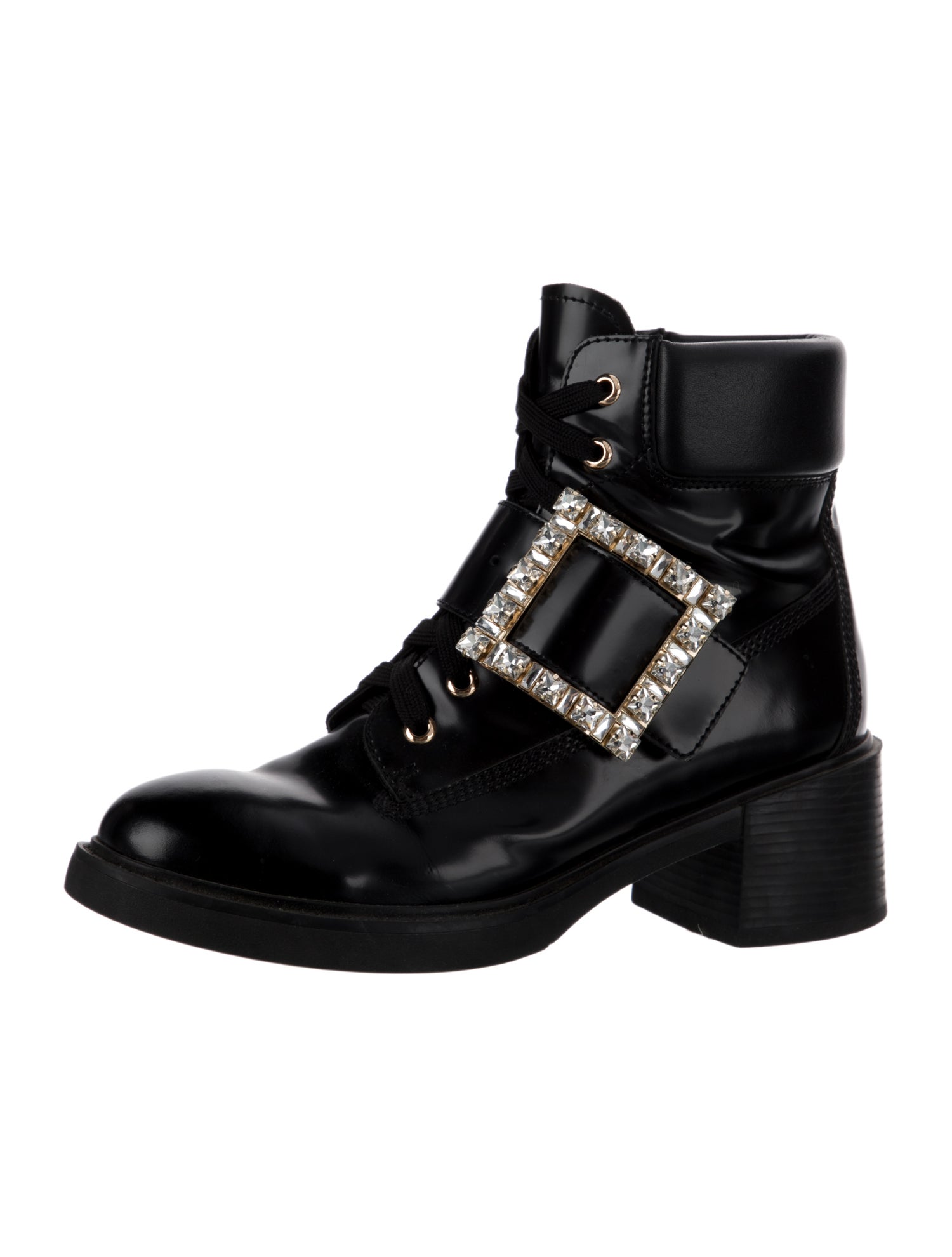 Roger Vivier Leather Crystal Embellishments Combat Boots